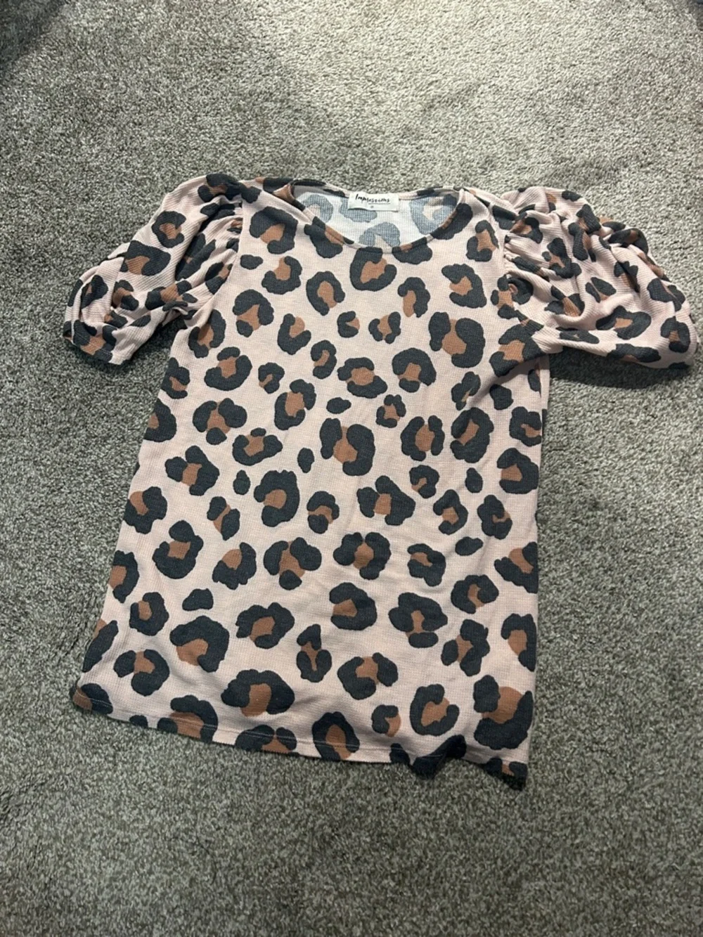 Leopard Print Puff Sleeve Top - Tan and Brown - Picture 1 of 1
